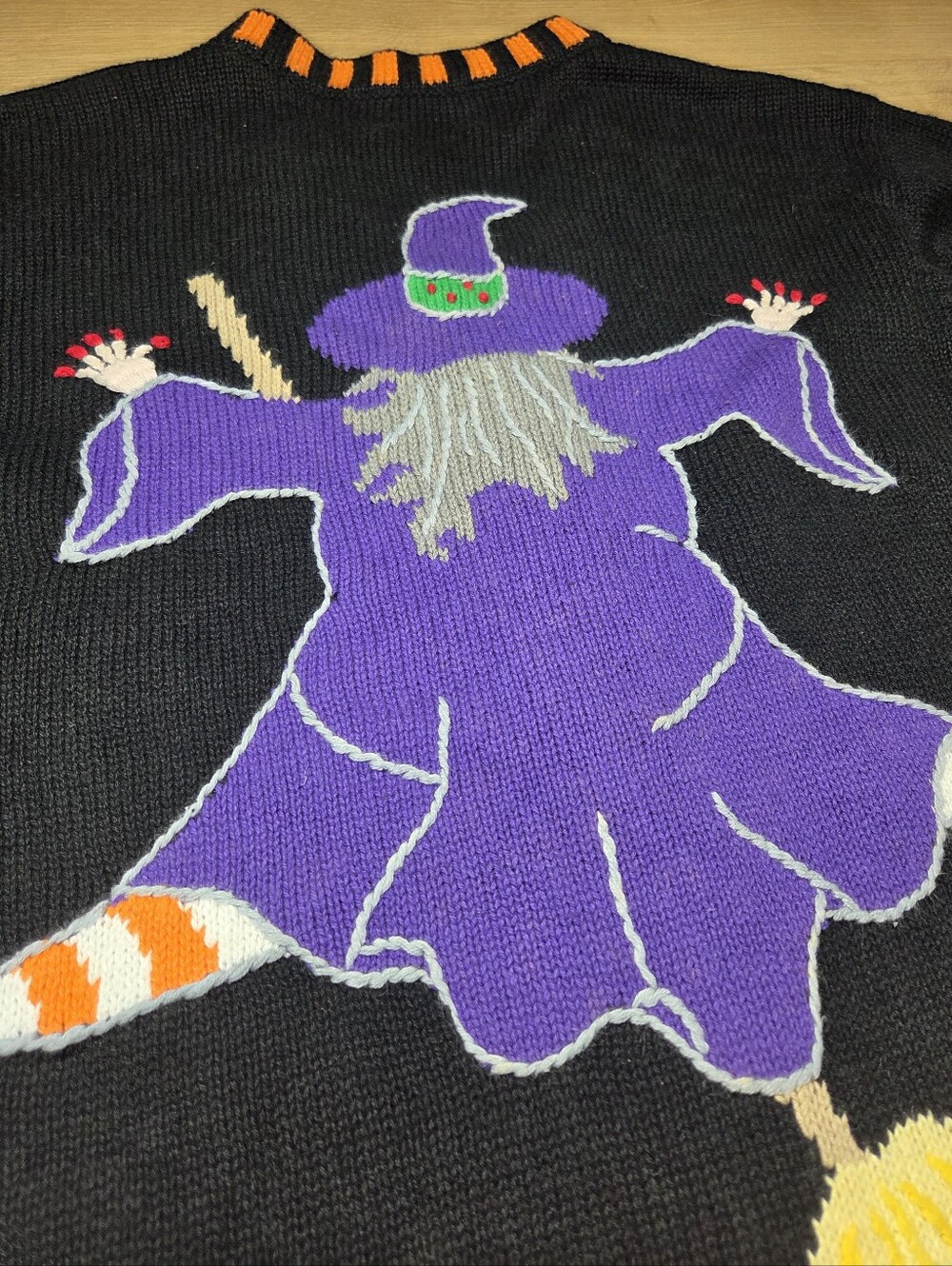 Vintage Quacker Factory Halloween Witch Cardigan Velvet Appliqué Embroidered L - Picture 7 of 10